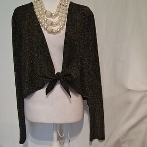 Chic Black Tie-Front Cardigan With Gold Highlights